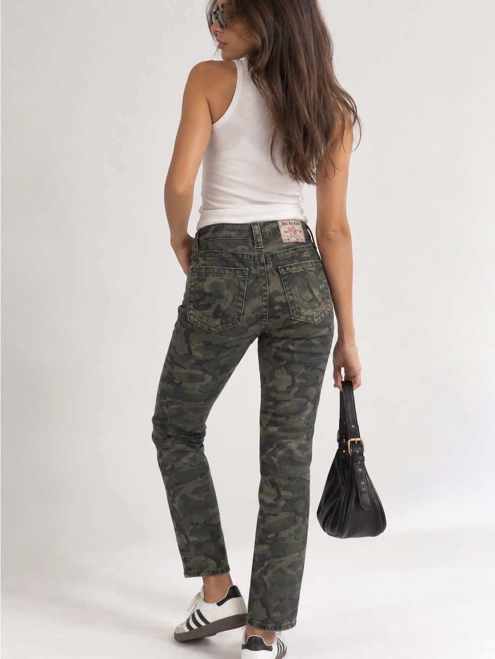 True Religion Halle Mid Rise Super Skinny Camo Jeans Green 26
